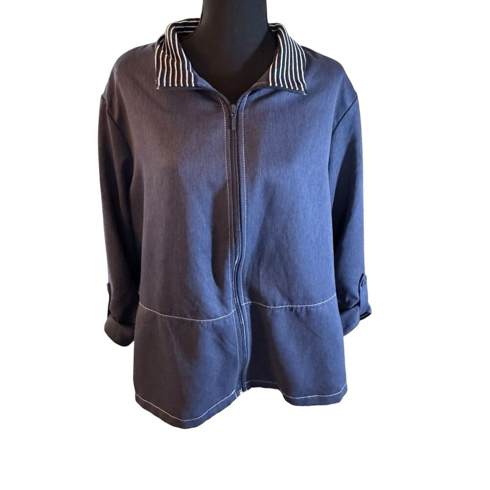Allison Daley Jacket Blue‎ W/ White Size 22W Ladies Navy Womens Coat Lighthouse